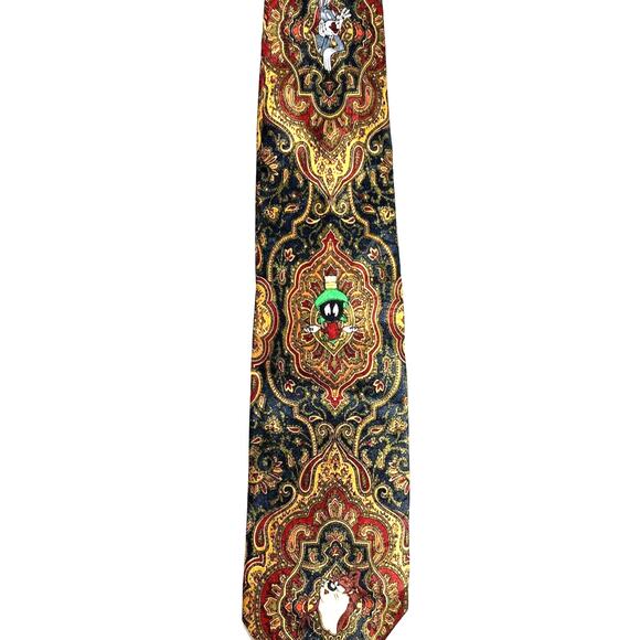 Vintage Looney Tunes Neck Tie Bugs Taz Marvin Martian Paisley 1993 Excellent - Picture 1 of 5